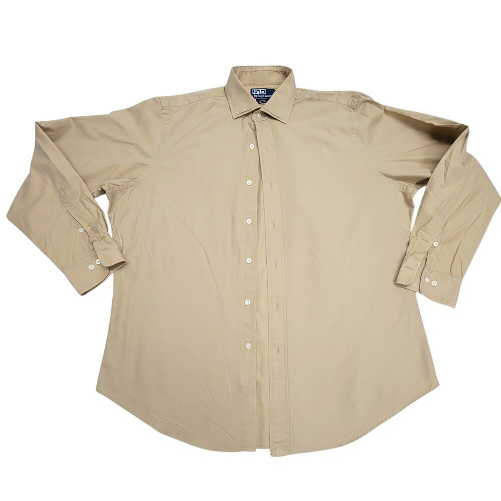 Polo Ralph Lauren Regent Classic Fit Mens 16.5 L Dress Shirt Tan Khaki Solid
